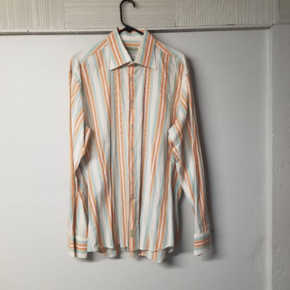 Retro orange striped button down large